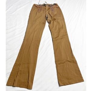 Bebe Brown Lace Up Flare Pants Womens Size 2 Vintage Western Boho Low Rise Y2K